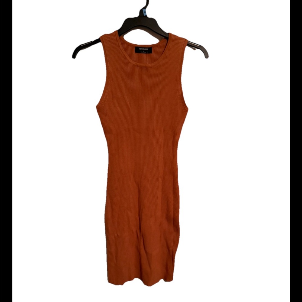 NWT The Workshop Vici Camel Rust Ribbed Sleeveless Bodycon Dress size large